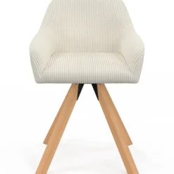 Lot de 2 chaises pivotantes fauteuils de table en velours côtelé beige