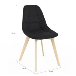 Lot de 6 chaises scandinaves en tissu noir avec assises rembourrées