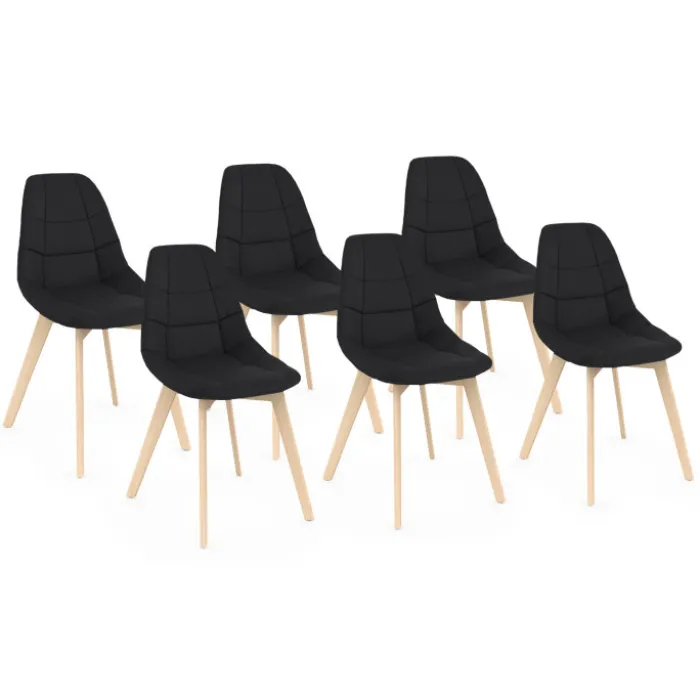 Lot de 6 chaises scandinaves en tissu noir avec assises rembourrées