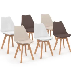 Lot de 6 chaises scandinaves mix color taupe, beige et blanc