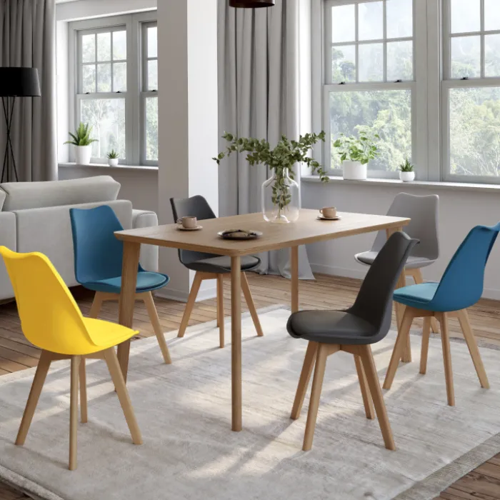 Lot de 6 chaises scandinaves mix color bleues, grises et jaunes
