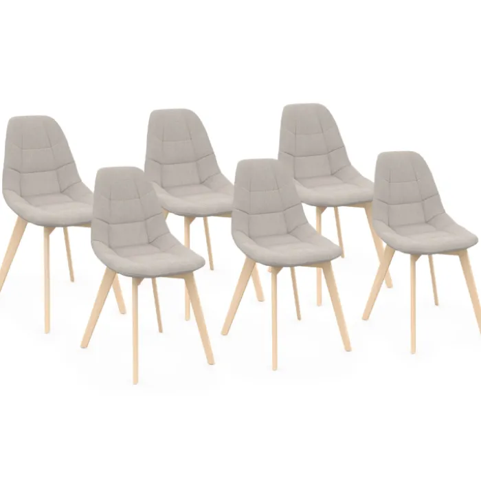 Lot de 6 chaises scandinaves en tissu beige pieds en bois