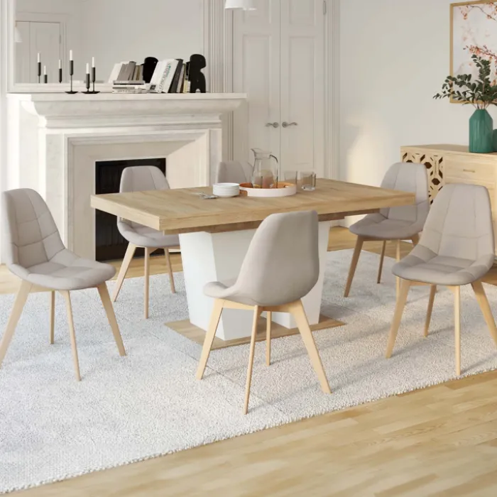 Lot de 6 chaises scandinaves en tissu beige pieds en bois