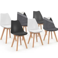 Lot de 6 chaises scandinaves mix color gris foncé, blanc, noir et velours patchworks
