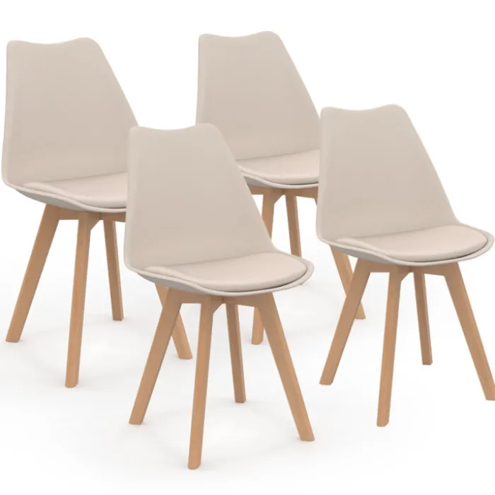 Lot de 4 chaises scandinaves beige pour salle à manger