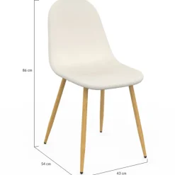 Lot de 6 chaises scandinaves en tissu blanc bouclette pieds en bois