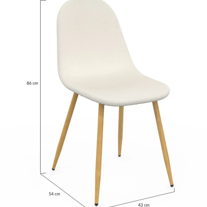 Lot de 6 chaises scandinaves en tissu blanc bouclette pieds en bois