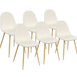 Lot de 6 chaises scandinaves en tissu blanc bouclette pieds en bois