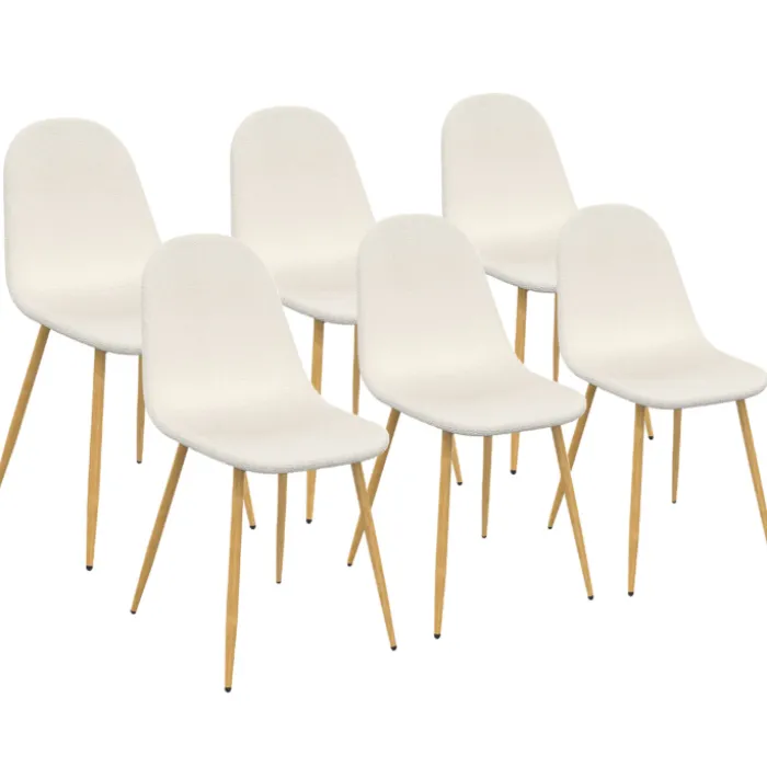 Lot de 6 chaises scandinaves en tissu blanc bouclette pieds en bois