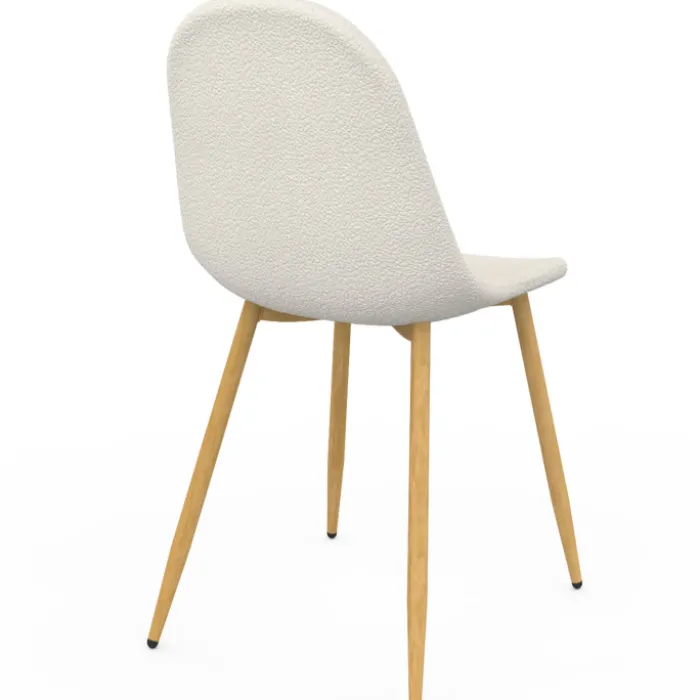 Lot de 6 chaises scandinaves en tissu blanc bouclette pieds en bois