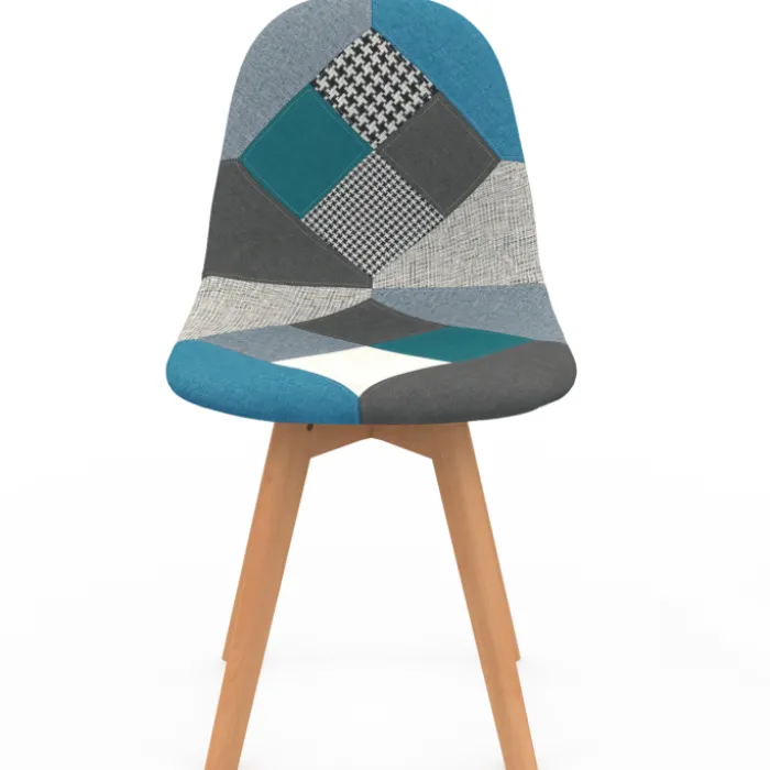 Lot de 4 chaises scandinaves patchworks bleus et gris