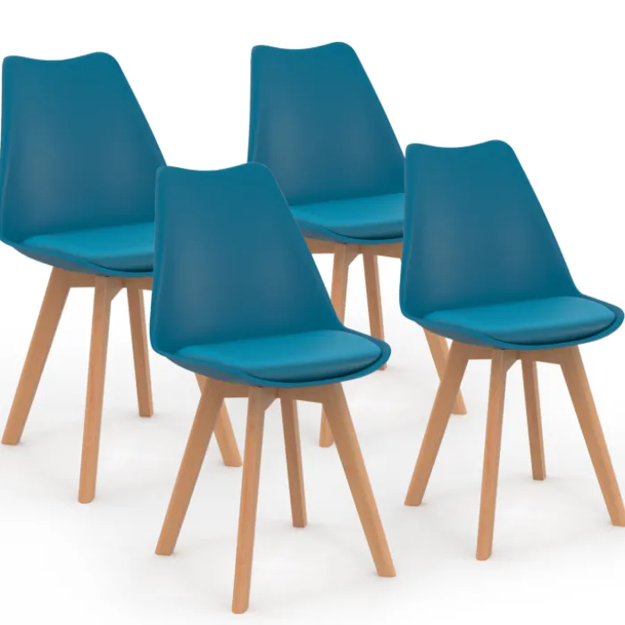 Lot de 4 chaises scandinaves bleu canard