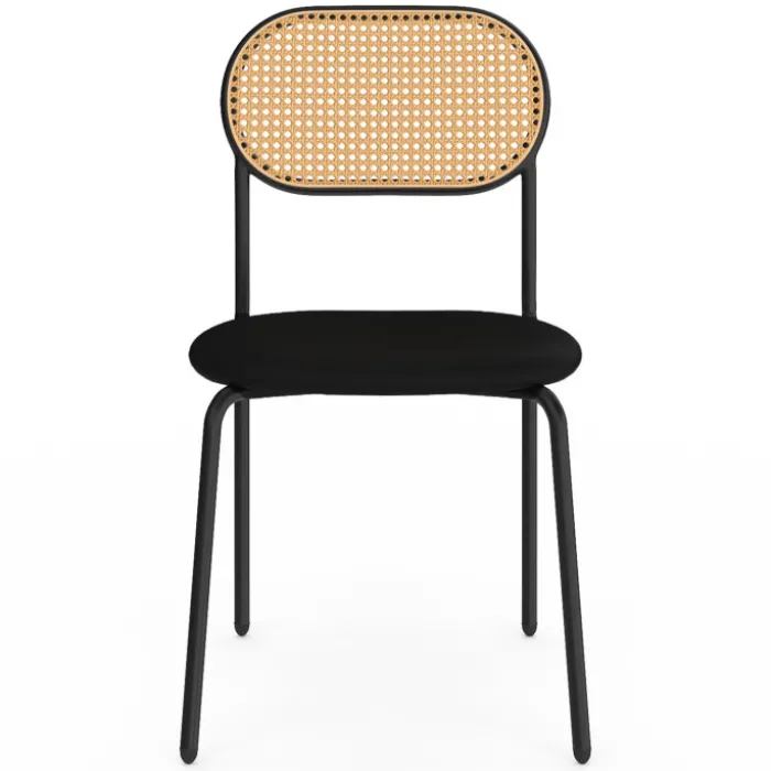 Lot de 4 chaises vintage en métal avec dossier cannage arrondi