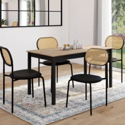 Lot de 4 chaises vintage en métal avec dossier cannage arrondi