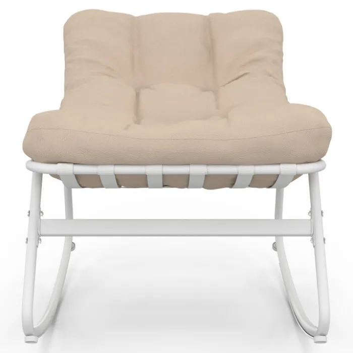 Lot de 2 fauteuils de jardin à bascule blanc coussin beige