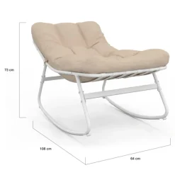 Lot de 2 fauteuils de jardin à bascule blanc coussin beige