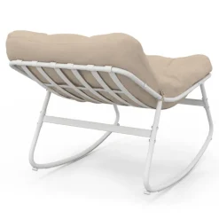 Lot de 2 fauteuils de jardin à bascule blanc coussin beige