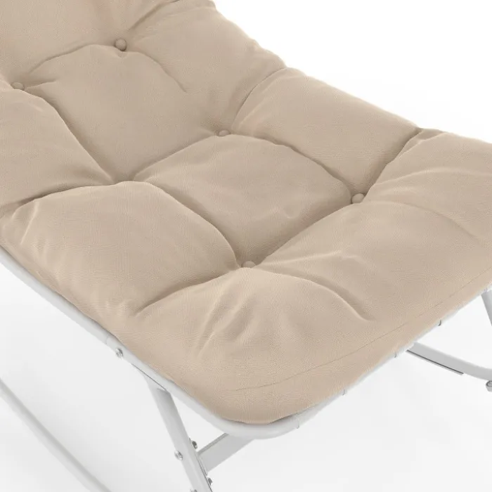 Lot de 2 fauteuils de jardin à bascule blanc coussin beige