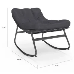 Lot de 2 fauteuils de jardin à bascule métal gris anthracite avec coussins