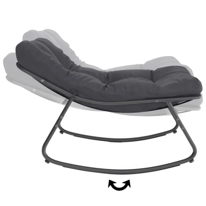 Lot de 2 fauteuils de jardin à bascule métal gris anthracite avec coussins