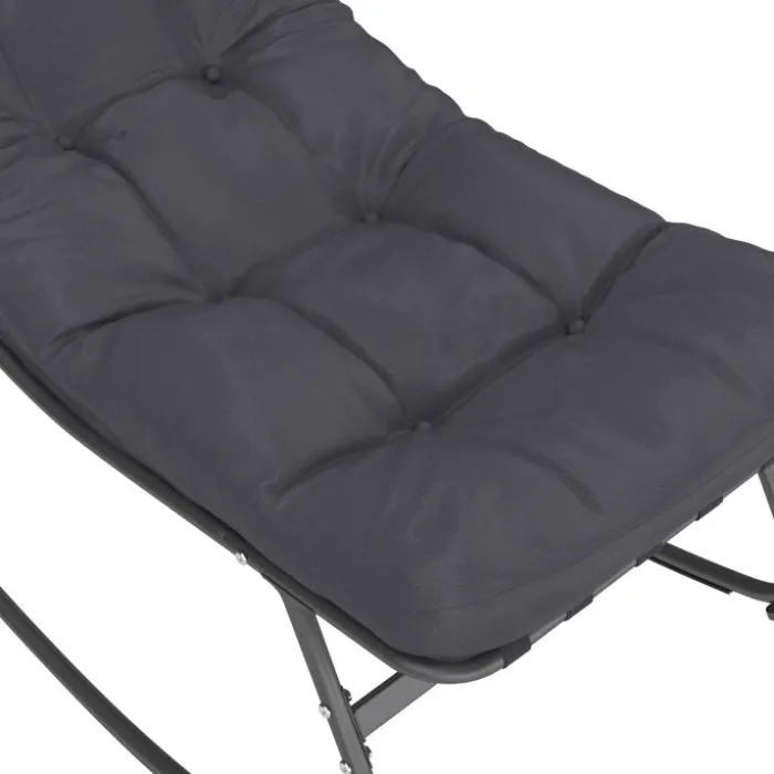Lot de 2 fauteuils de jardin à bascule métal gris anthracite avec coussins
