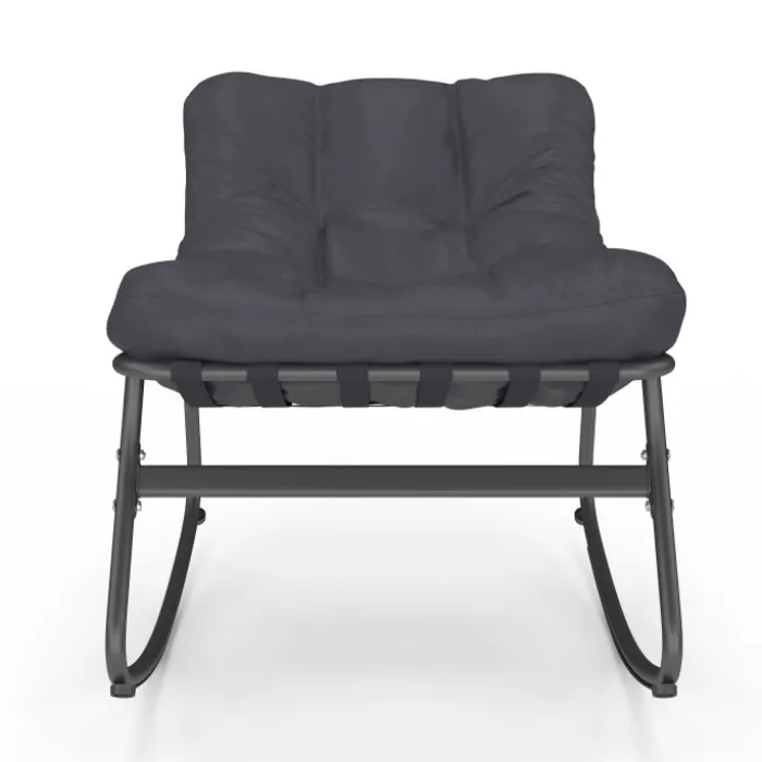 Lot de 2 fauteuils de jardin à bascule métal gris anthracite avec coussins