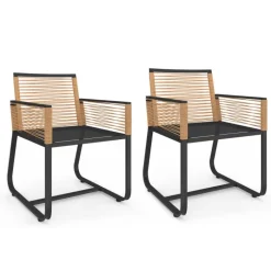 Lot de 2 fauteuils de jardin métal noir et cordage rotin clair