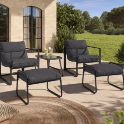 Lot de 2 fauteuils de jardin avec repose pieds gris coussin gris anthracite
