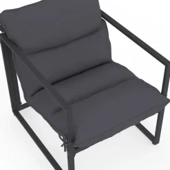 Lot de 2 fauteuils de jardin avec repose pieds gris coussin gris anthracite
