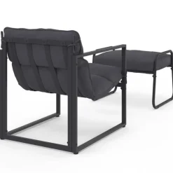 Lot de 2 fauteuils de jardin avec repose pieds gris coussin gris anthracite
