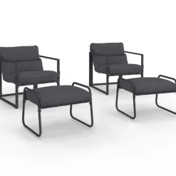 Lot de 2 fauteuils de jardin avec repose pieds gris coussin gris anthracite