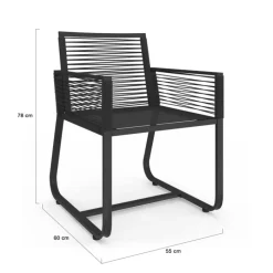 Lot de 2 fauteuils de jardin métal et cordage noir