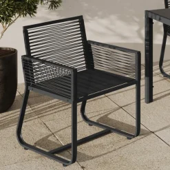 Lot de 2 fauteuils de jardin métal et cordage noir