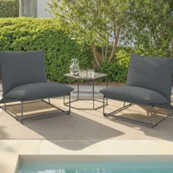 Lot de 2 fauteuils de jardin gris coussins gris anthracite
