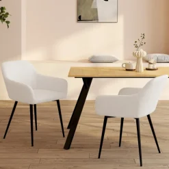 Lot de 2 fauteuils de table blancs en tissu bouclette