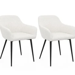 Lot de 2 fauteuils de table blancs en tissu bouclette
