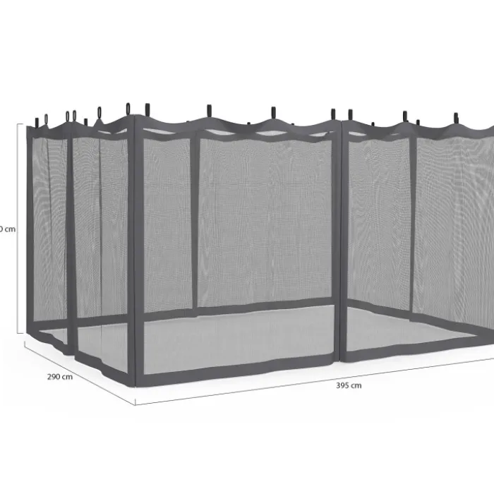 Lot de 4 moustiquaires pour pergola 3x4 gris zippés + crochets