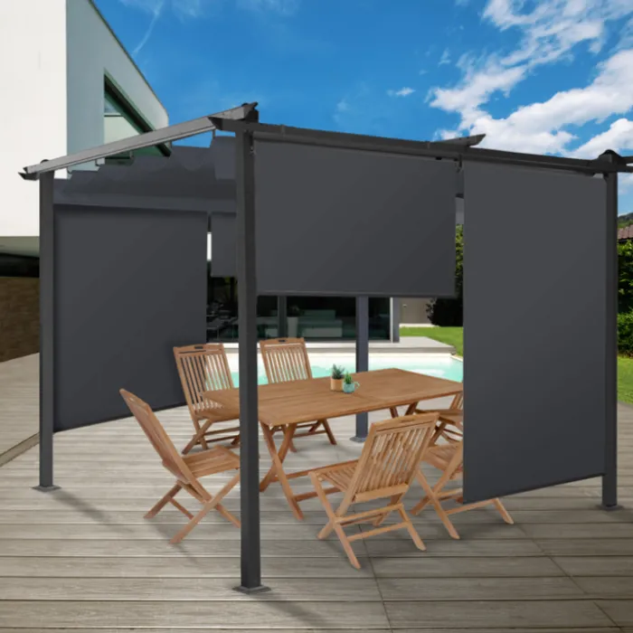 Lot de 2 stores enrouleurs gris pour pergola