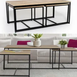 Lot de 3 tables basses de salon gigognes industrielles