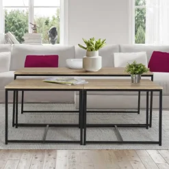 Lot de 3 tables basses de salon gigognes industrielles
