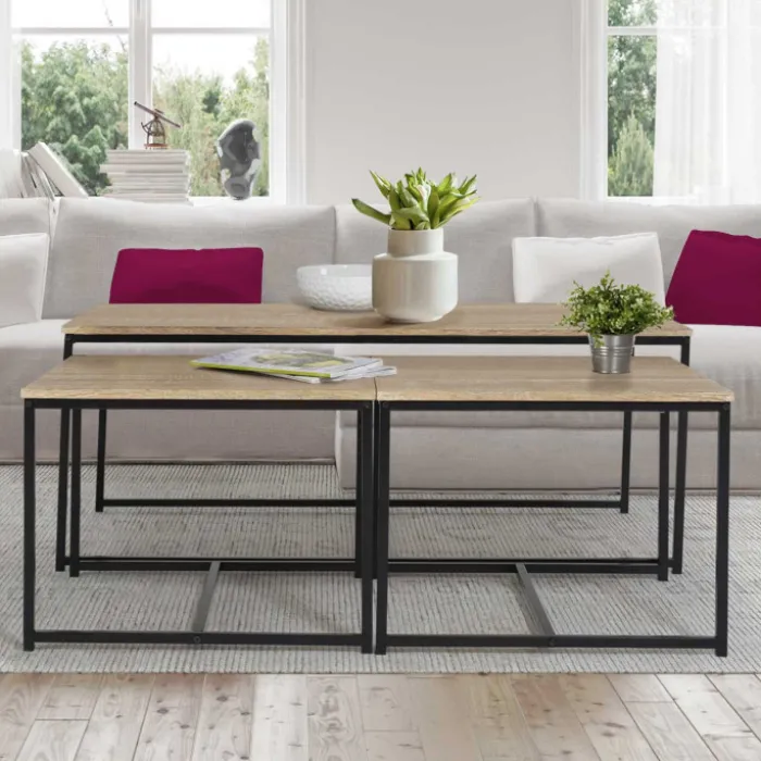 Lot de 3 tables basses de salon gigognes industrielles