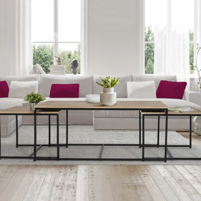 Lot de 3 tables basses de salon gigognes industrielles