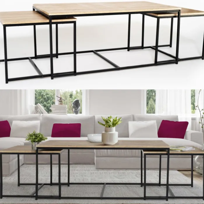 Lot de 3 tables basses de salon gigognes industrielles