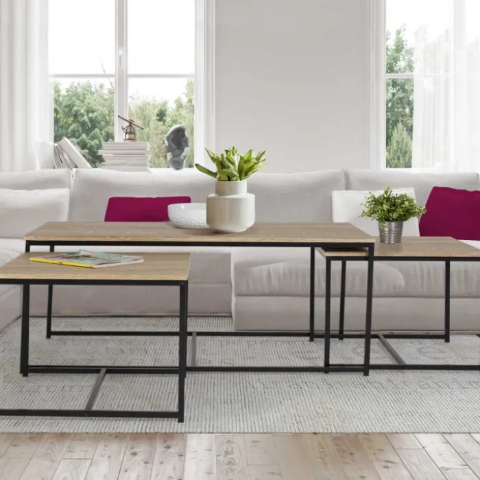 Lot de 3 tables basses de salon gigognes industrielles