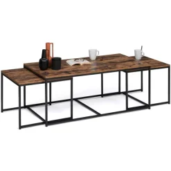 Lot de 3 tables basses gigognes industrielles effet bois vieilli