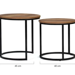Lot de 2 tables basses gigognes rondes style industriel bois foncé