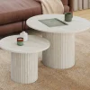 Lot de 2 tables basses gigognes rondes 50/70 effet lattes travertin