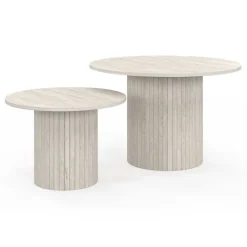 Lot de 2 tables basses gigognes rondes 50/70 effet lattes travertin