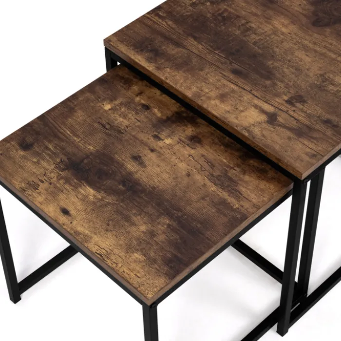 Lot de 2 tables basses gigognes industrielles effet bois vieilli
