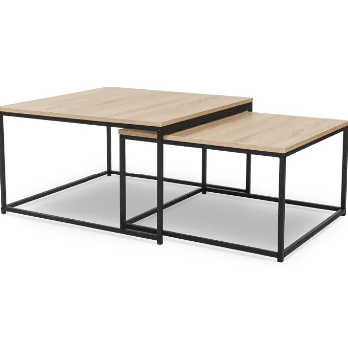 Lot de 2 tables basses gigognes industrielles 70x70cm et 60x60 cm